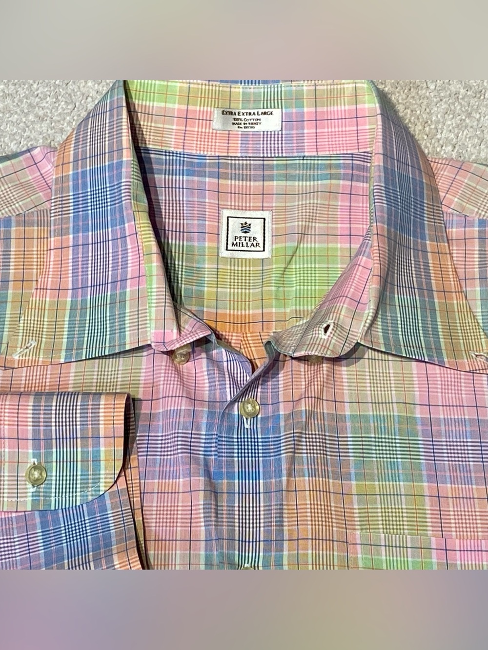 Peter Millar Men’s XXL Pastel Plaid Button Down Shirt Cotton Classic Fit